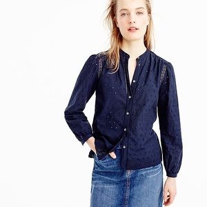 NWOT J. Crew Navy Button-up Eyelet Shirt 2P